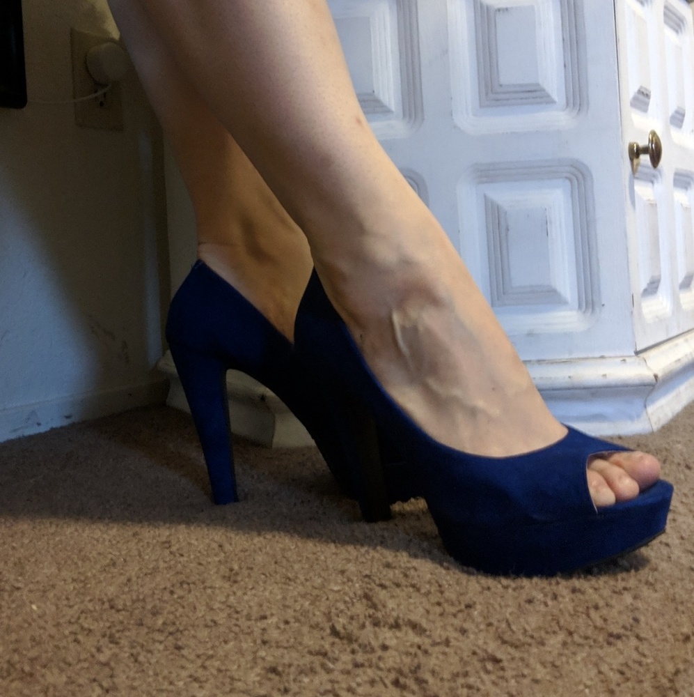 Royal Blue Suede Peep-toe Heels